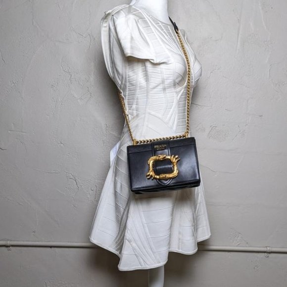 SOLD Prada Cahier City Saffiano Snake Animalier Black Leather Cross Body Bag - Picture 8 of 8